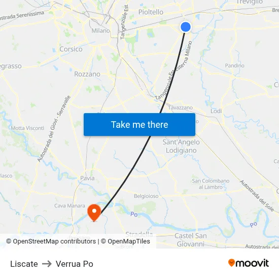 Liscate to Verrua Po map