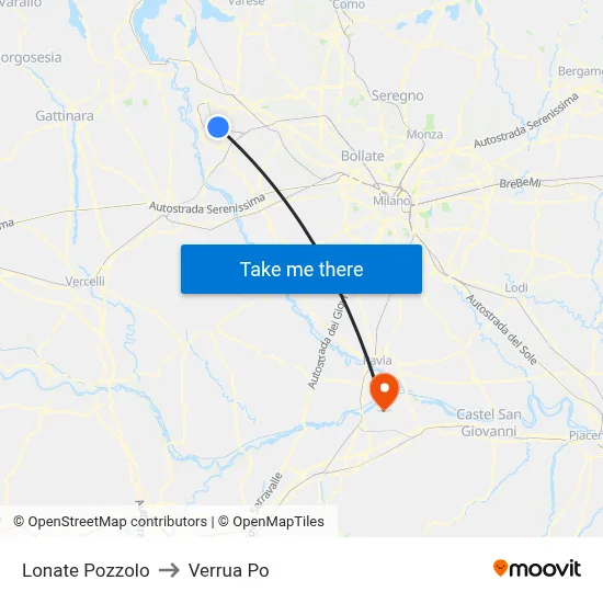 Lonate Pozzolo to Verrua Po map