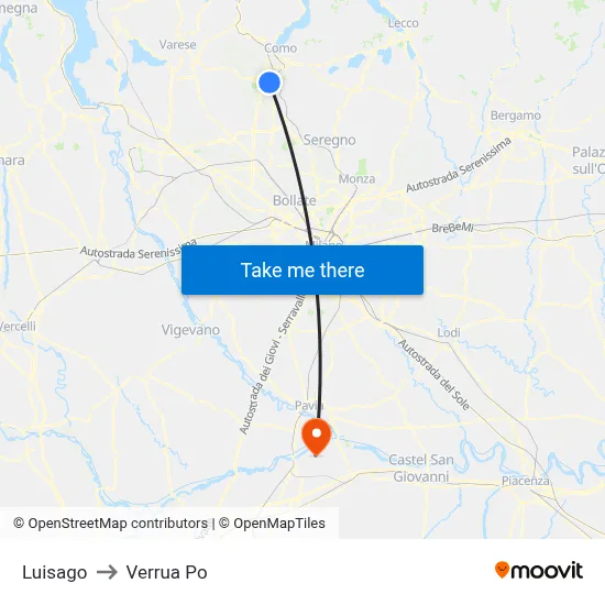 Luisago to Verrua Po map