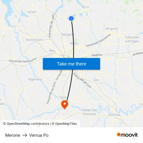 Merone to Verrua Po map