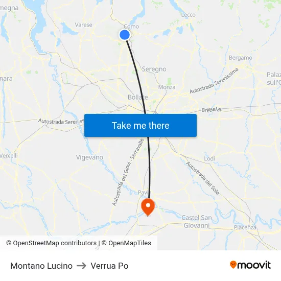 Montano Lucino to Verrua Po map