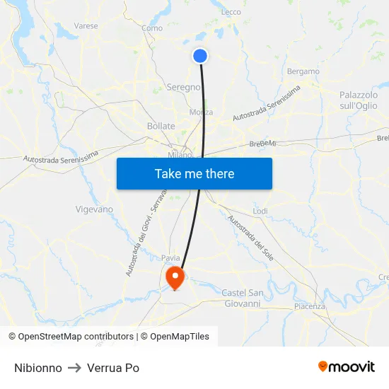 Nibionno to Verrua Po map