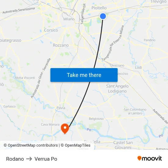 Rodano to Verrua Po map