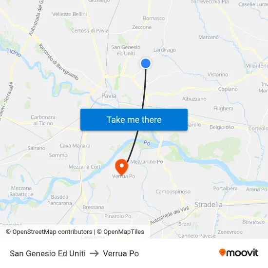 San Genesio Ed Uniti to Verrua Po map