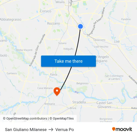 San Giuliano Milanese to Verrua Po map