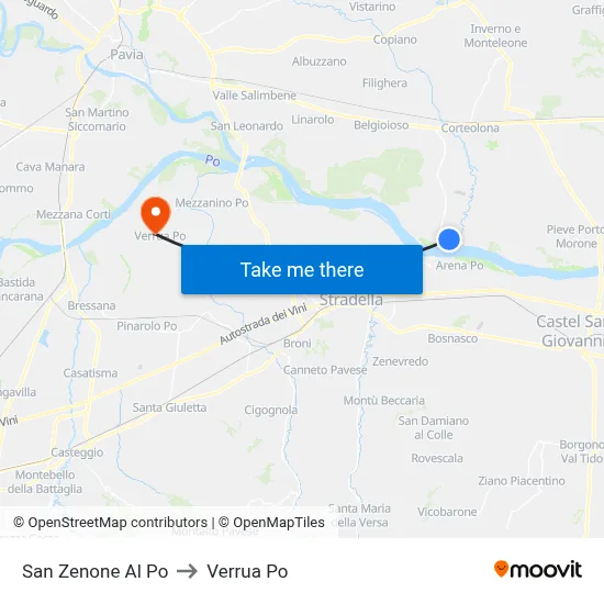 San Zenone al Po to Verrua Po map