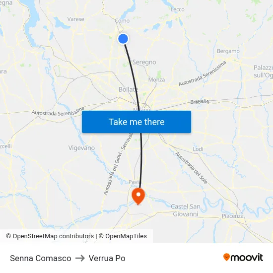 Senna Comasco to Verrua Po map