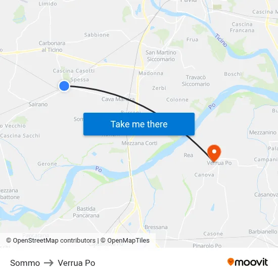 Sommo to Verrua Po map