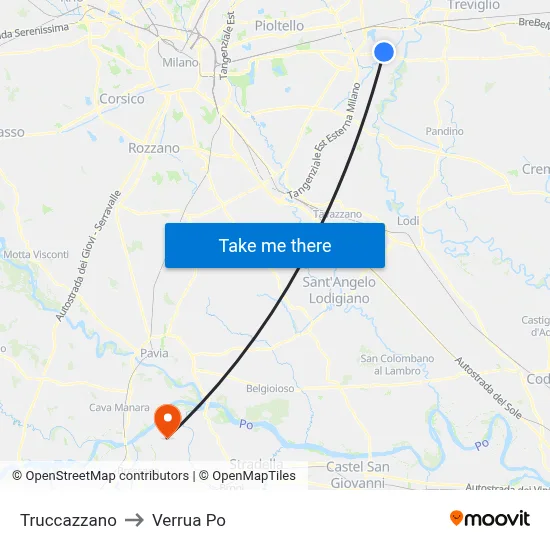 Truccazzano to Verrua Po map