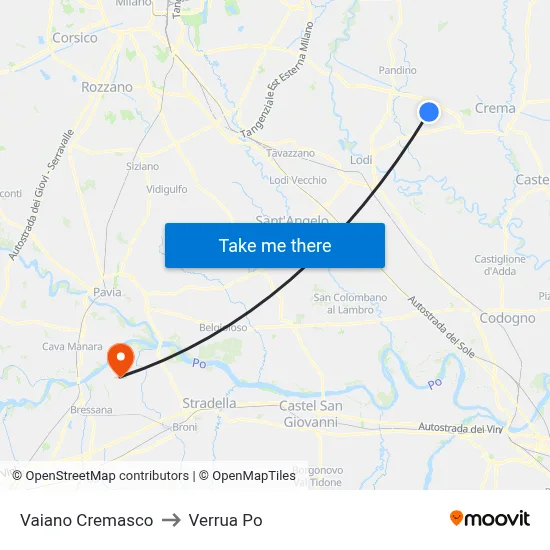 Vaiano Cremasco to Verrua Po map