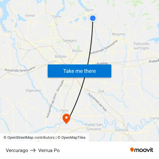 Vercurago to Verrua Po map