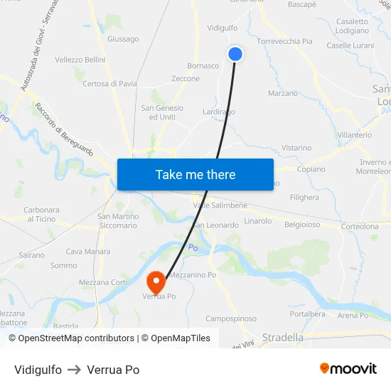 Vidigulfo to Verrua Po map