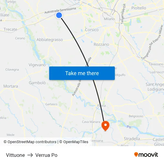 Vittuone to Verrua Po map