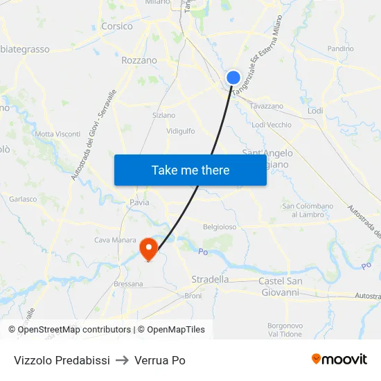 Vizzolo Predabissi to Verrua Po map
