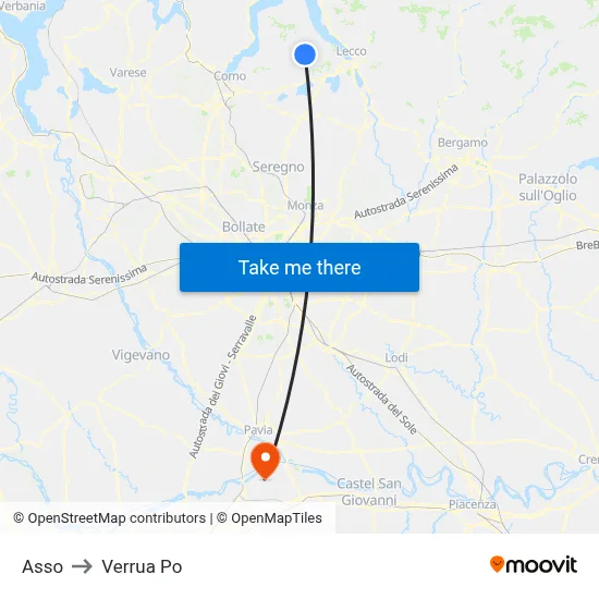 Asso to Verrua Po map