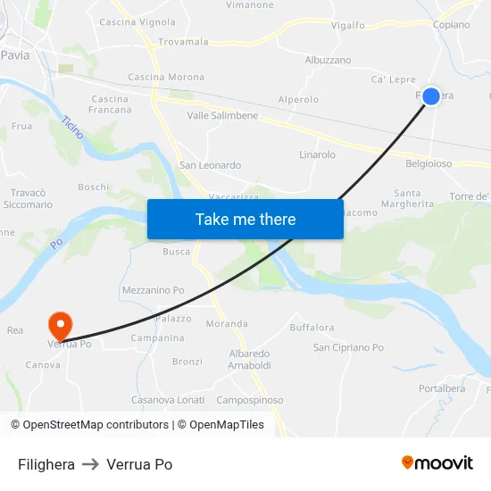 Filighera to Verrua Po map