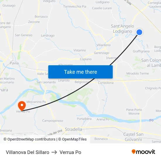 Villanova Del Sillaro to Verrua Po map