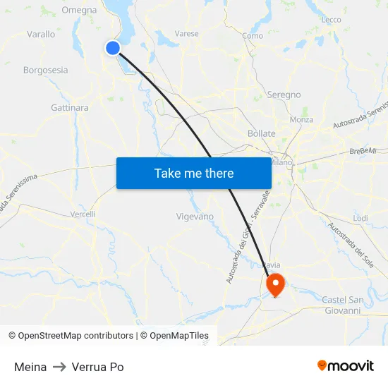 Meina to Verrua Po map