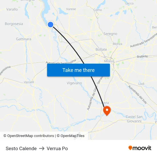 Sesto Calende to Verrua Po map