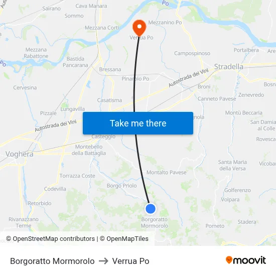 Borgoratto Mormorolo to Verrua Po map