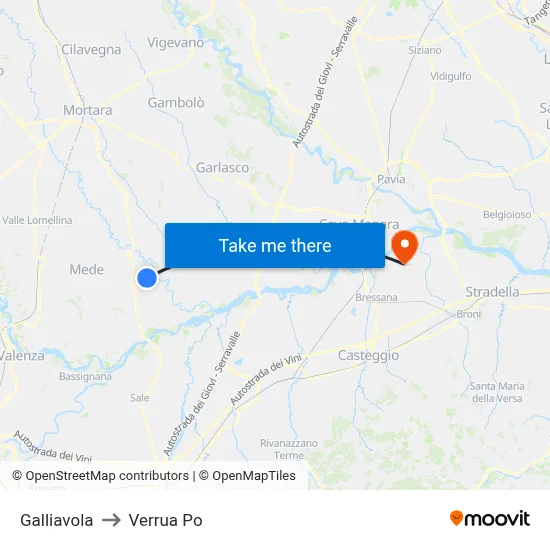 Galliavola to Verrua Po map