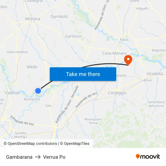 Gambarana to Verrua Po map