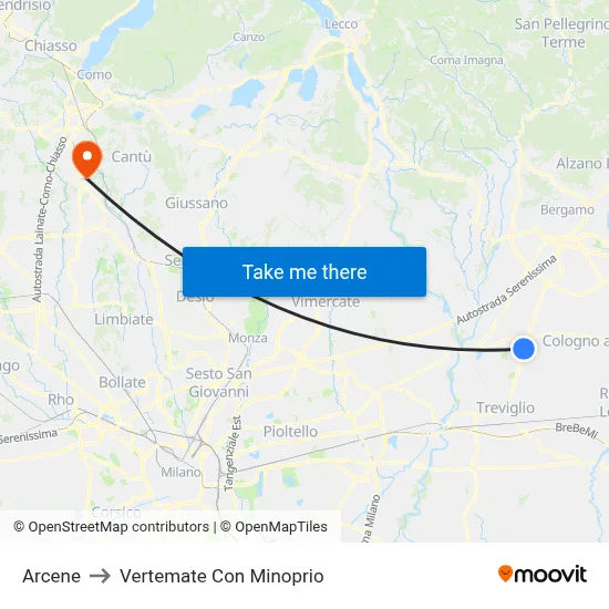 Arcene to Vertemate Con Minoprio map