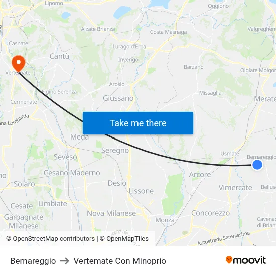 Bernareggio to Vertemate Con Minoprio map