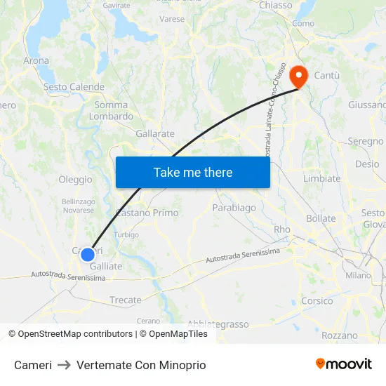 Cameri to Vertemate Con Minoprio map