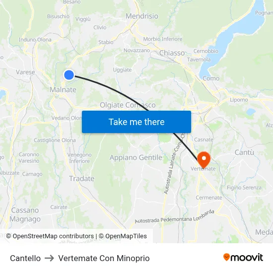 Cantello to Vertemate Con Minoprio map