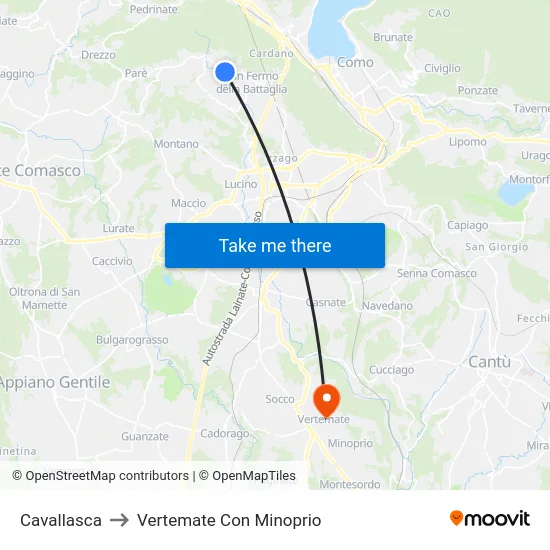 Cavallasca to Vertemate Con Minoprio map