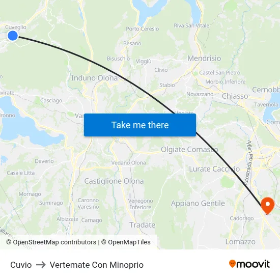Cuvio to Vertemate Con Minoprio map