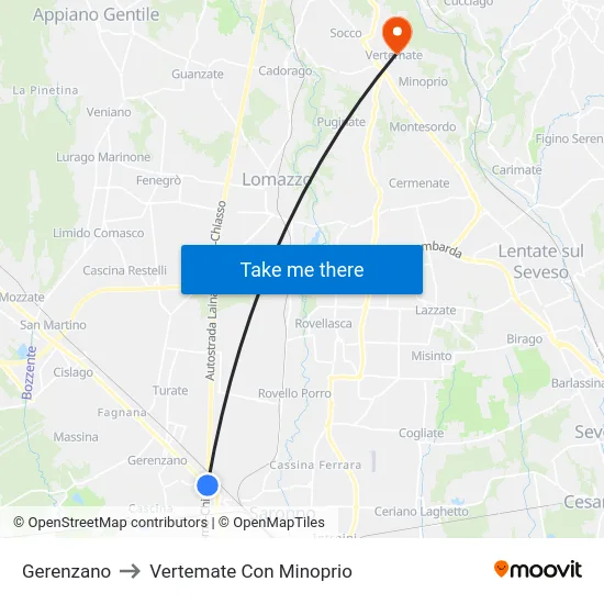 Gerenzano to Vertemate Con Minoprio map