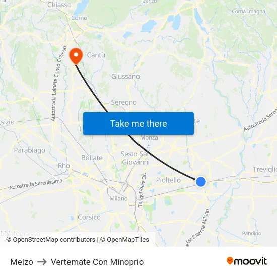 Melzo to Vertemate Con Minoprio map