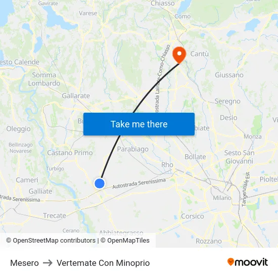 Mesero to Vertemate Con Minoprio map