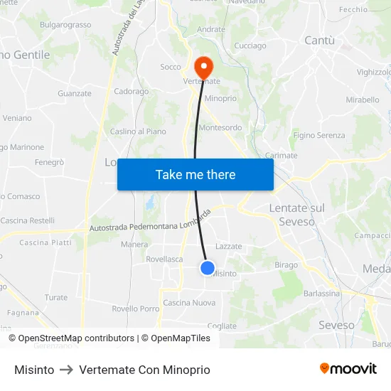 Misinto to Vertemate Con Minoprio map