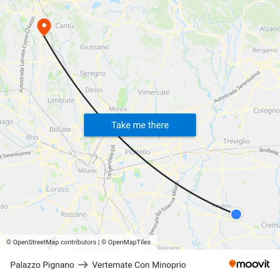 Palazzo Pignano to Vertemate Con Minoprio map