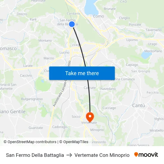 San Fermo Della Battaglia to Vertemate Con Minoprio map