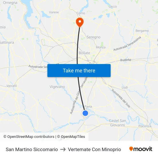 San Martino Siccomario to Vertemate Con Minoprio map