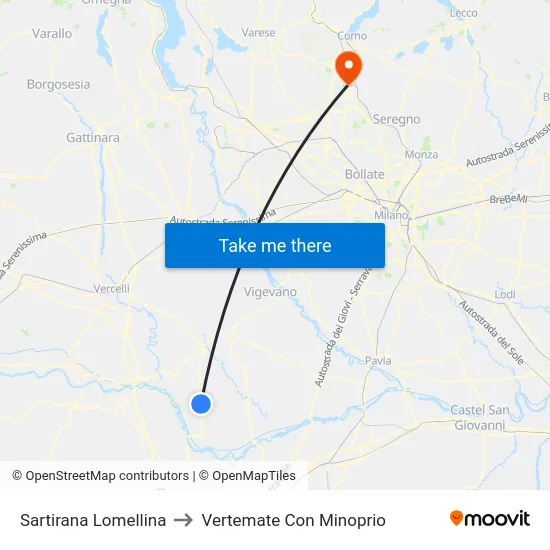 Sartirana Lomellina to Vertemate Con Minoprio map