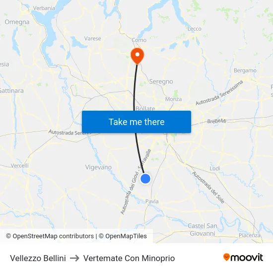 Vellezzo Bellini to Vertemate Con Minoprio map