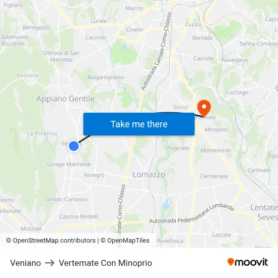 Veniano to Vertemate Con Minoprio map