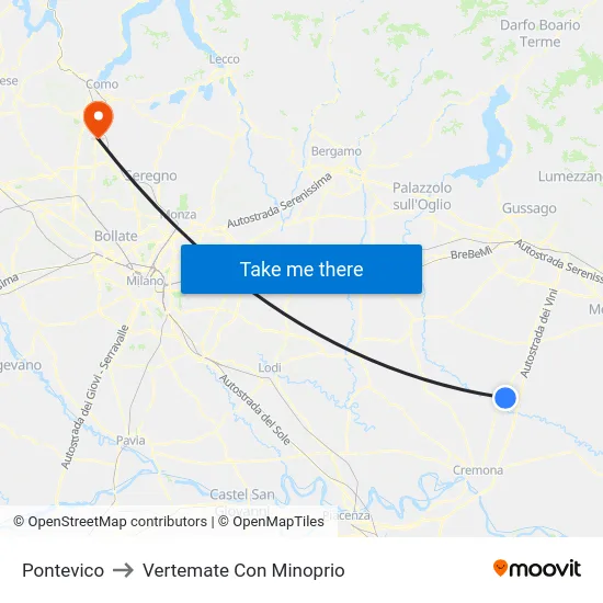 Pontevico to Vertemate Con Minoprio map