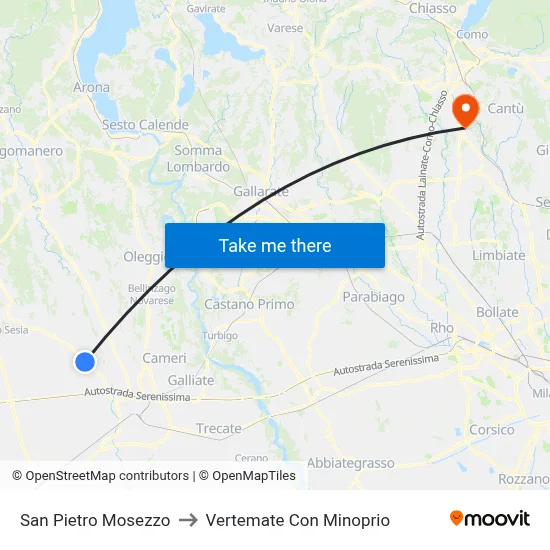 San Pietro Mosezzo to Vertemate Con Minoprio map