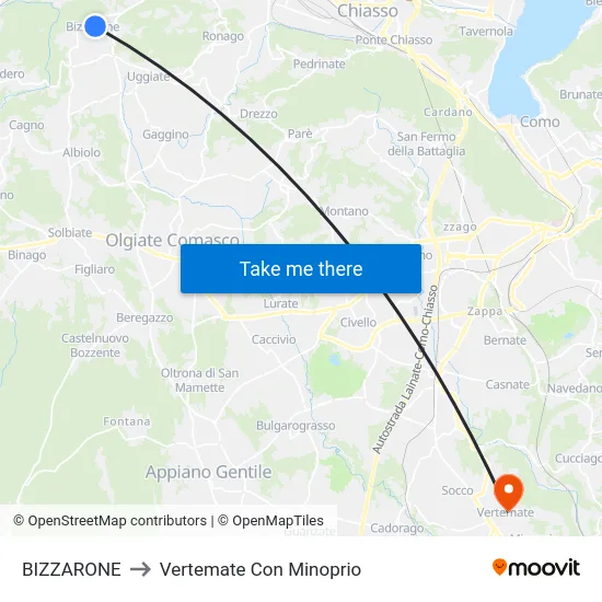 Bizzarone to Vertemate Con Minoprio map