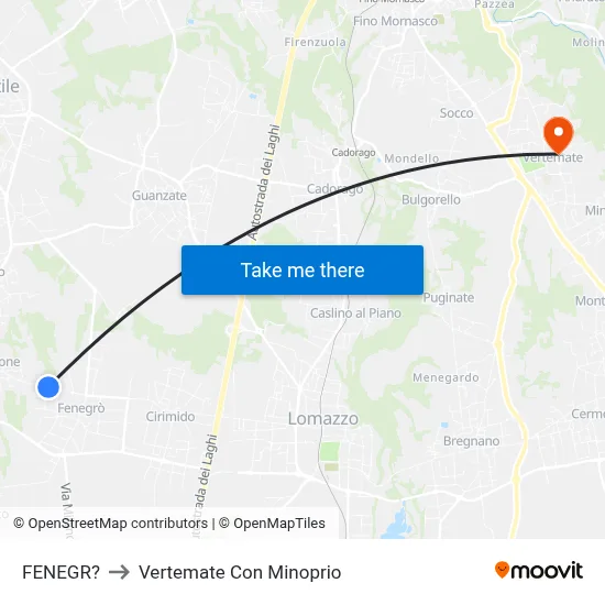 Fenegro to Vertemate Con Minoprio map