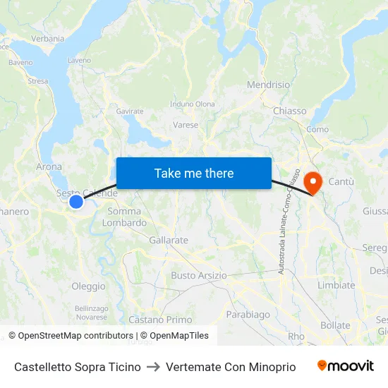 Castelletto Above Ticino to Vertemate Con Minoprio map