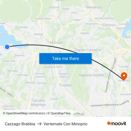 Cazzago Brabbia to Vertemate Con Minoprio map