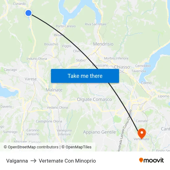 Valganna to Vertemate Con Minoprio map