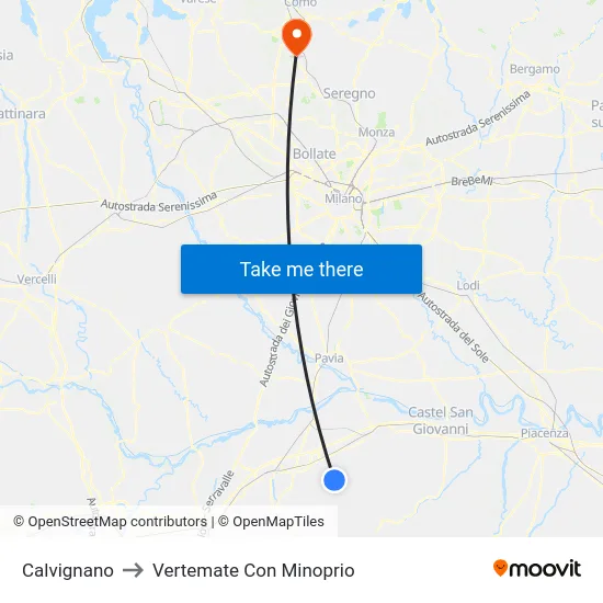 Calvignano to Vertemate Con Minoprio map